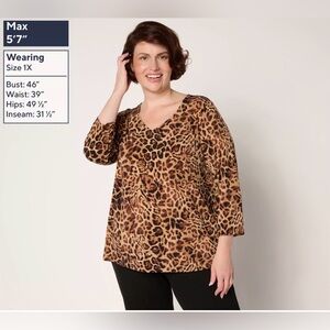 Susan Graver Brown Leopard Print V-Neck Blouse